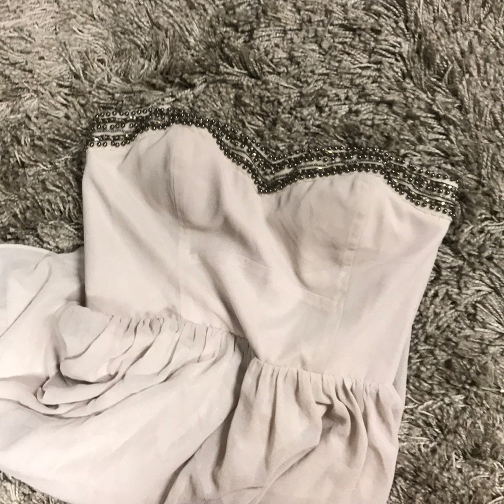 Beige nude embellished chiffon dress